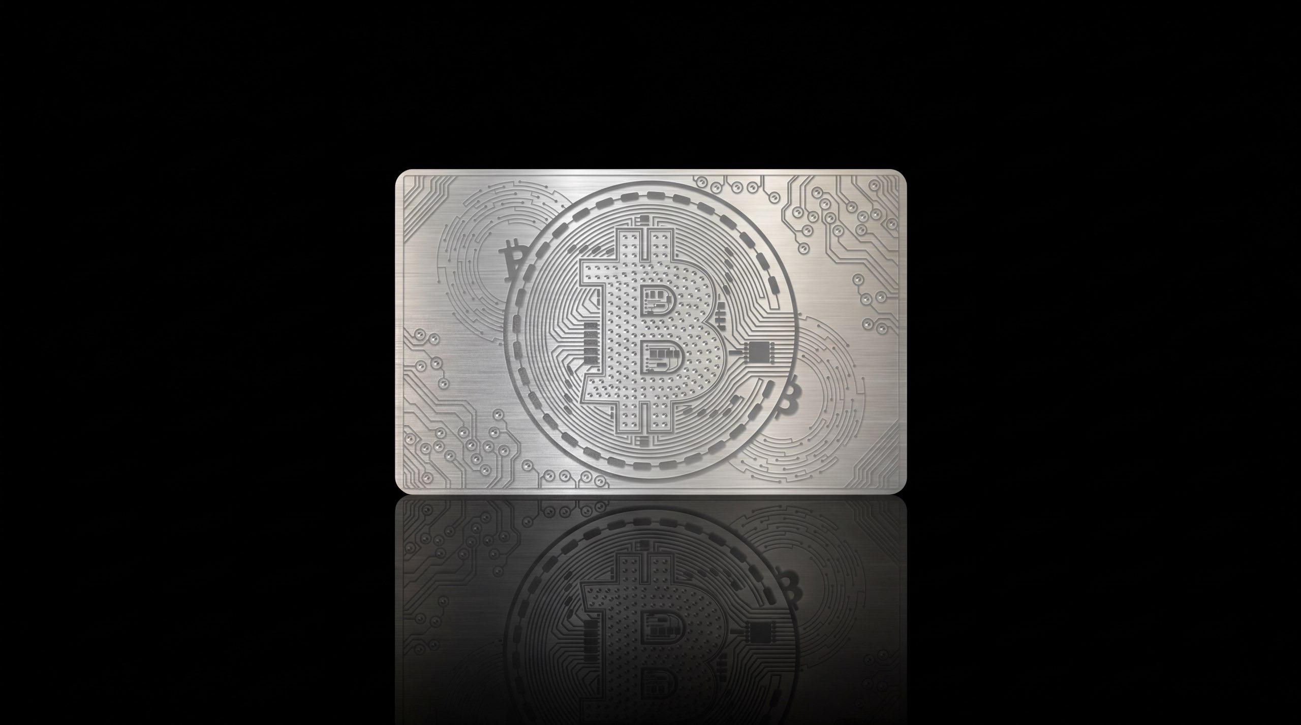 Silver brushed metal Bitcoin circuit board debit card