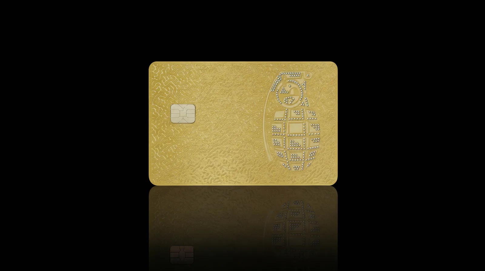 Gold textured grenade design debit card